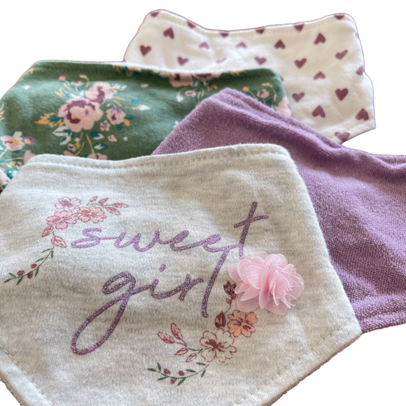 4-Set Baby Girl Unisex Baby Bandana Cotton Drool Bib Set, One Size - Picture 2 of 4